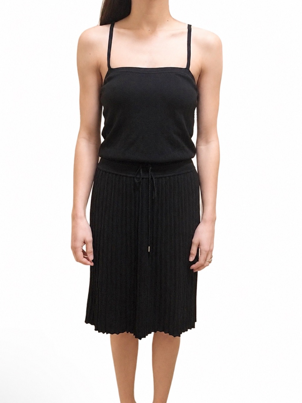 Gucci Black Silky Knit Pleated Drop Waist Strappy Midi Dress Tassel Tie Belt S - Picture 4 of 16
